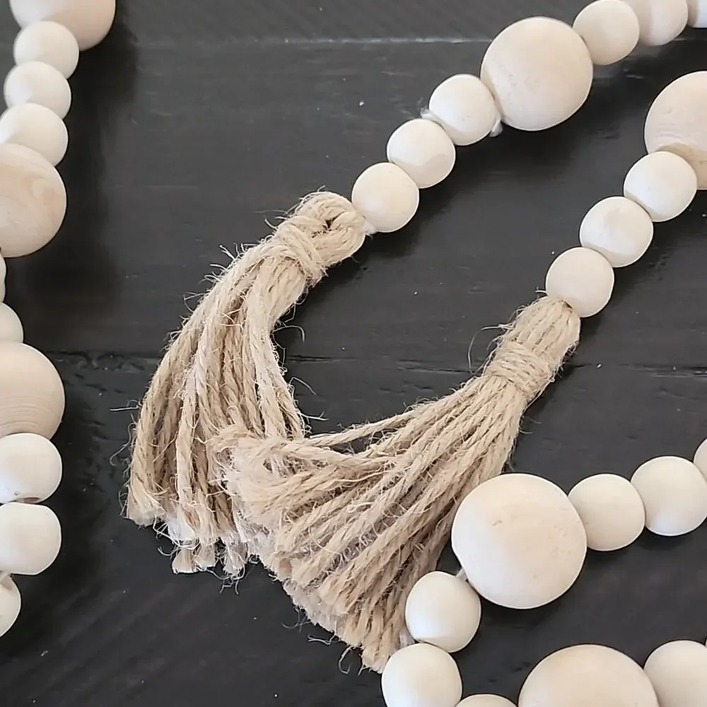 WOOD BEADS Decor Boho Tassels Natural Unfinished Garland 125